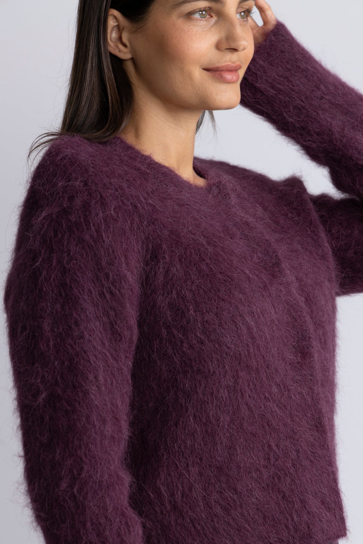 Hairy Knit Jacket - Burgundy