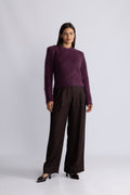Hairy Knit Fitted Sweater - Burgundy