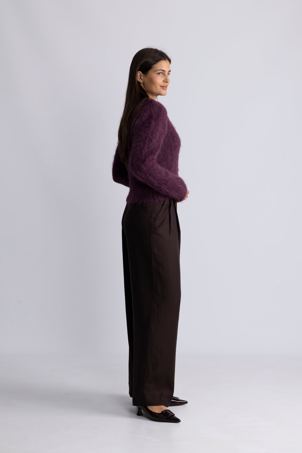 Hairy Knit Fitted Sweater - Burgundy
