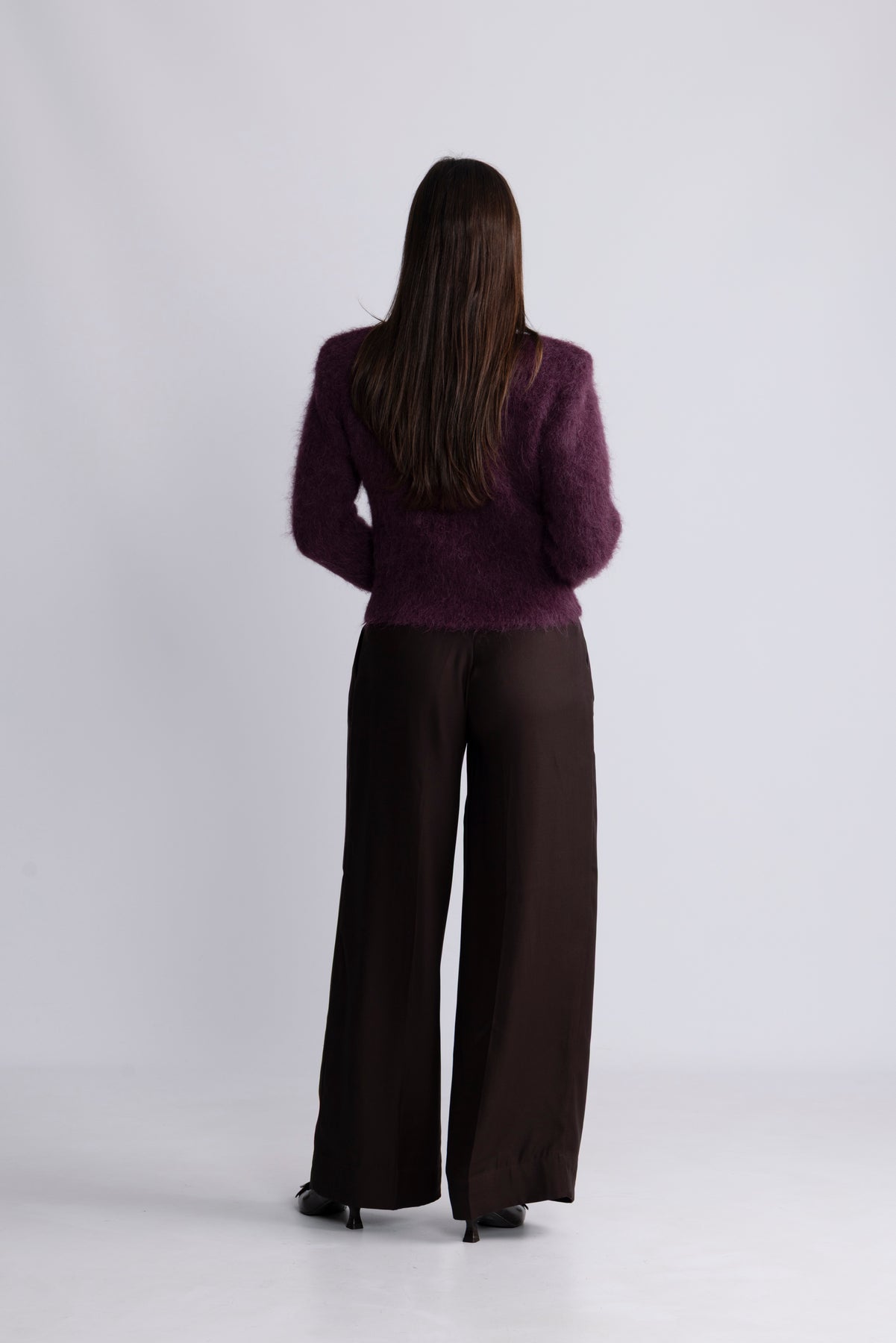 Hairy Knit Fitted Sweater - Burgundy