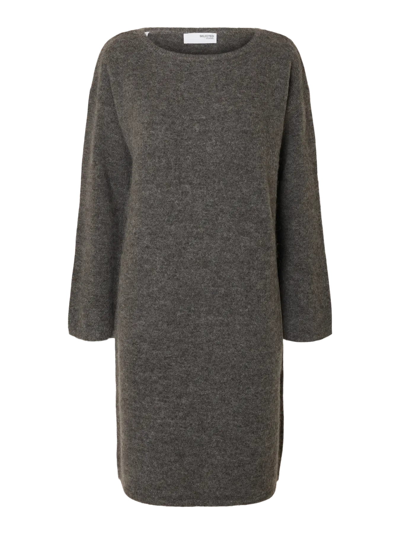 Lulu Ls Knit New O-Neck Dress - Medium Grey Melange