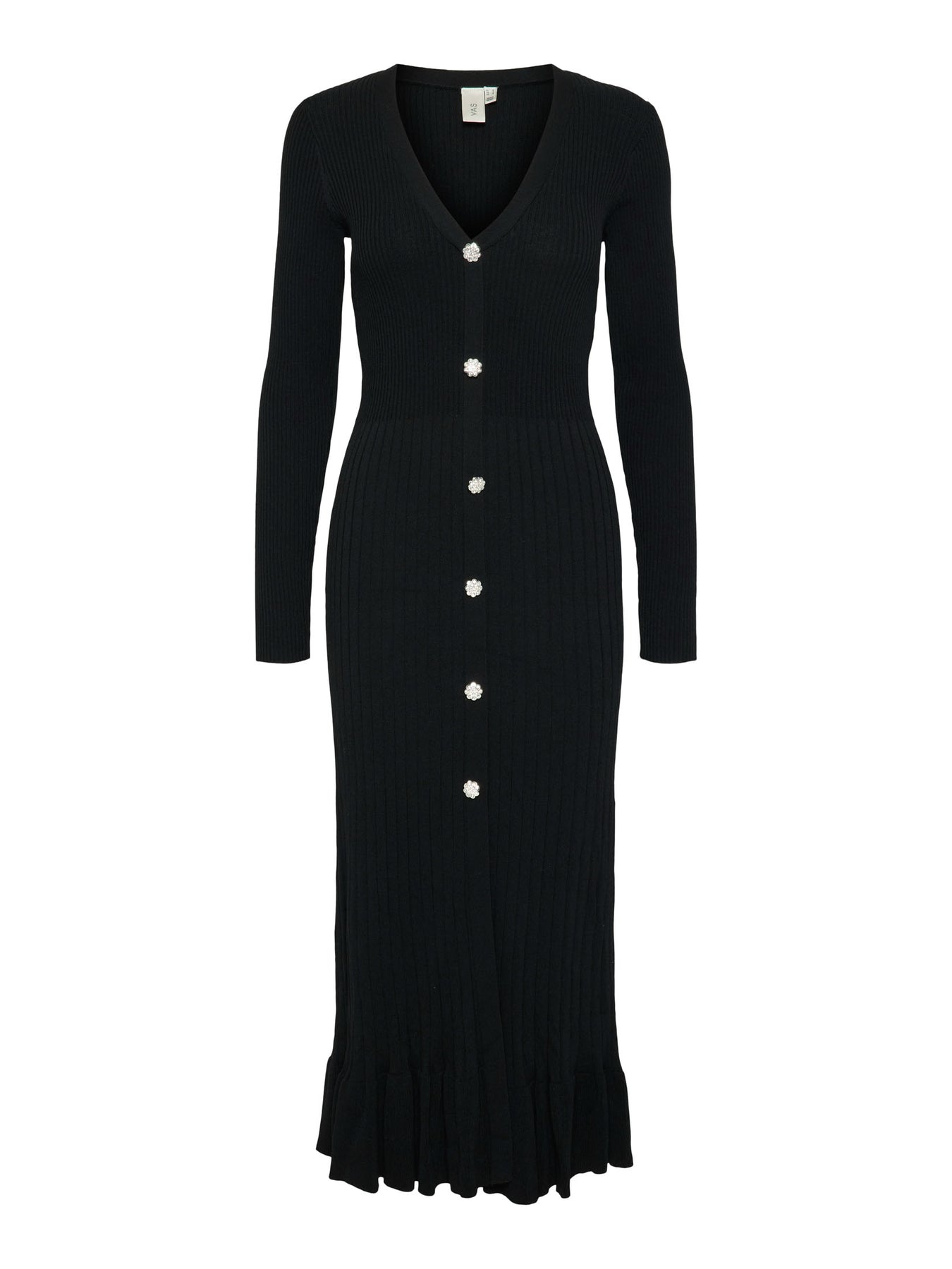 Mikke Ls Midi Knit Dress S - Black
