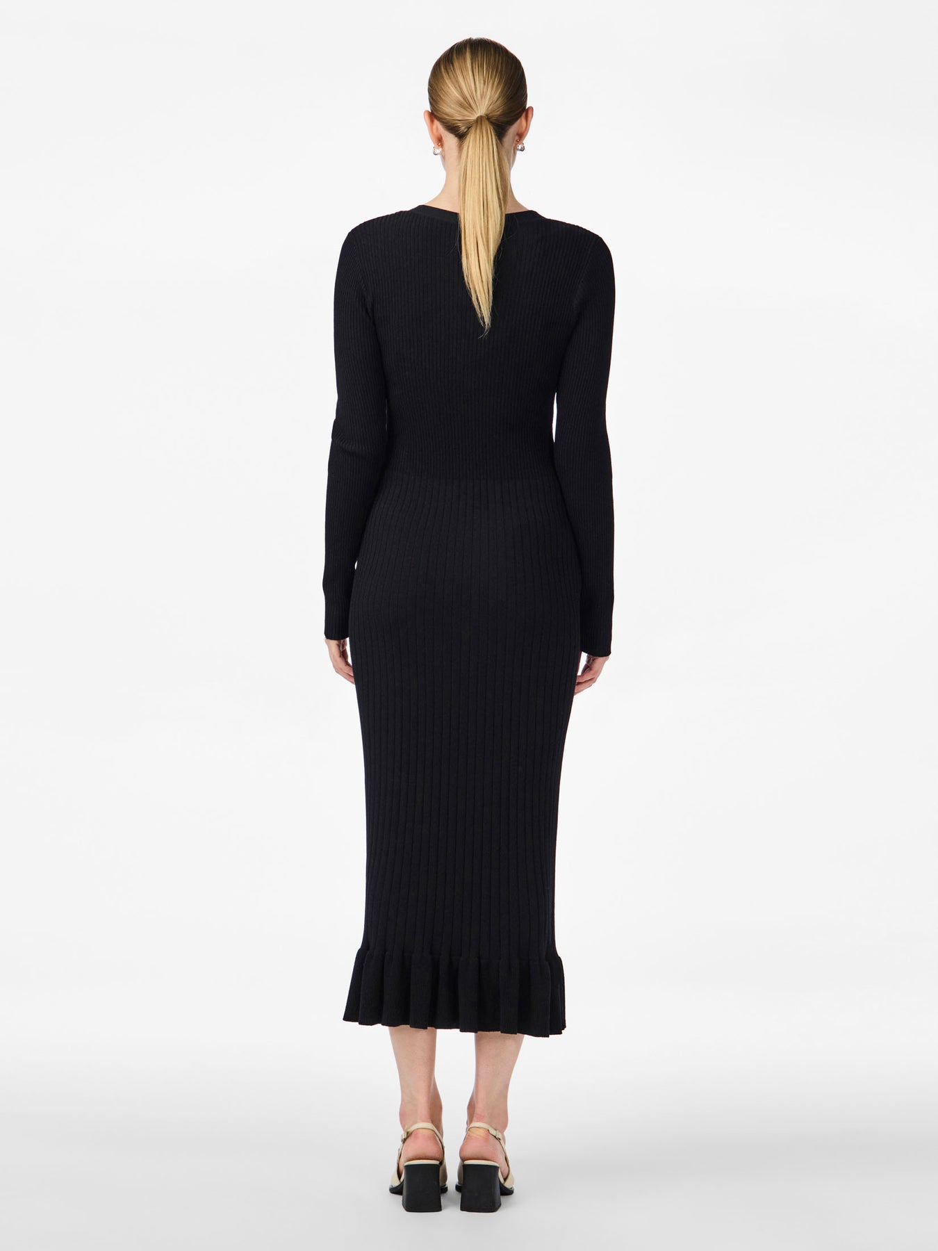 Mikke Ls Midi Knit Dress S - Black