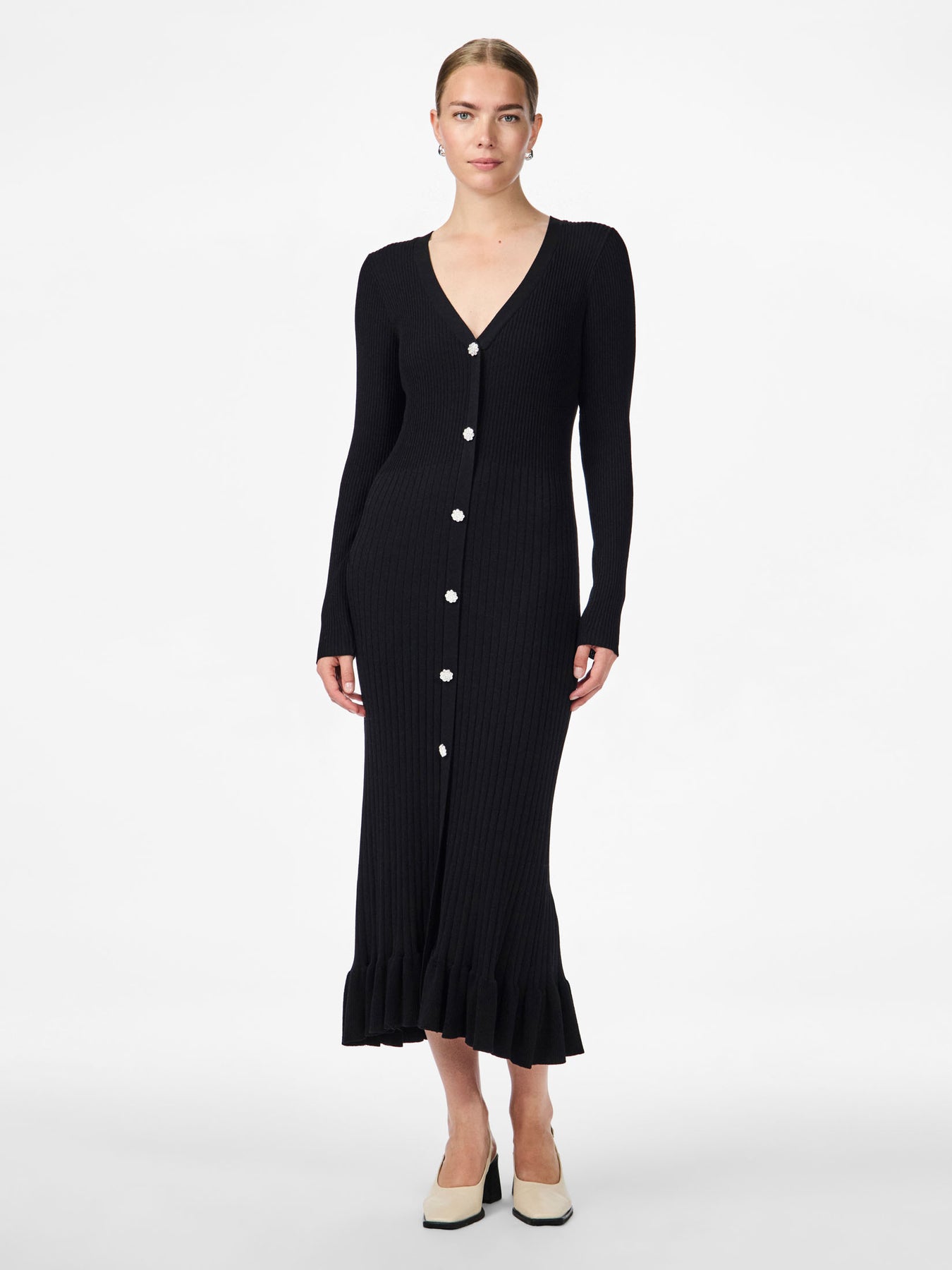 Mikke Ls Midi Knit Dress S - Black