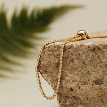 Fine Crystal Tennis Slider Bracelet - Pale Gold