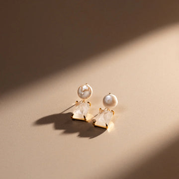 Pearl & Rose Quartz Drop Earring - Pale Gold