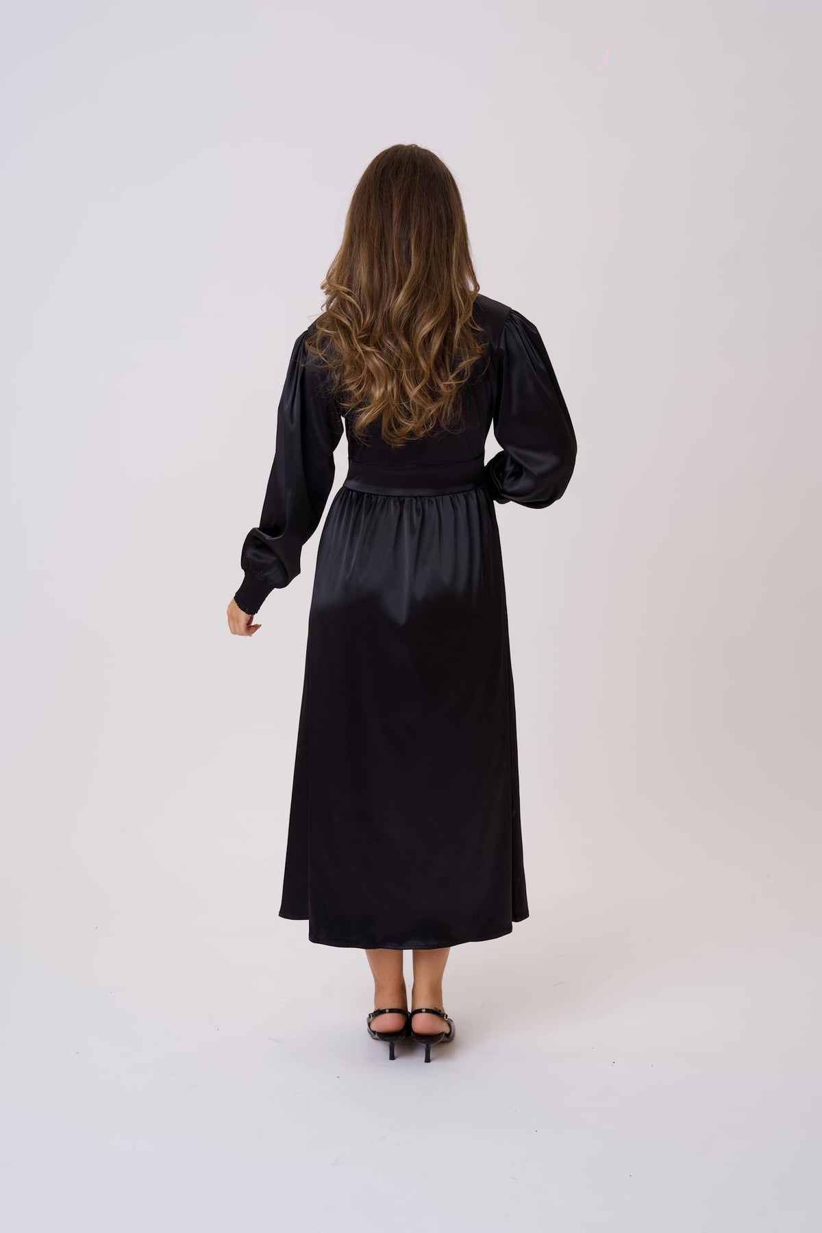 Adelic Long Dress - Black Satin