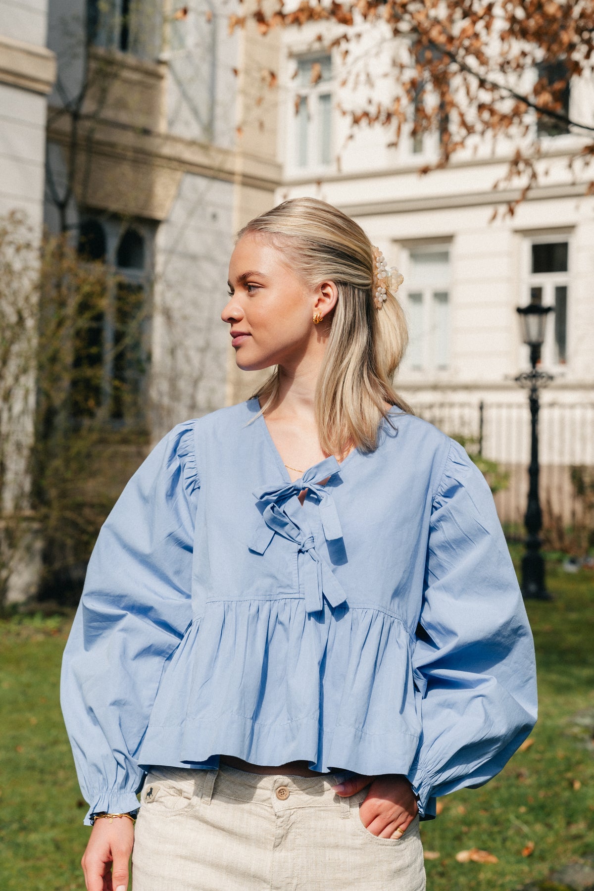 Bessie C Poplin Blouse - Light Blue