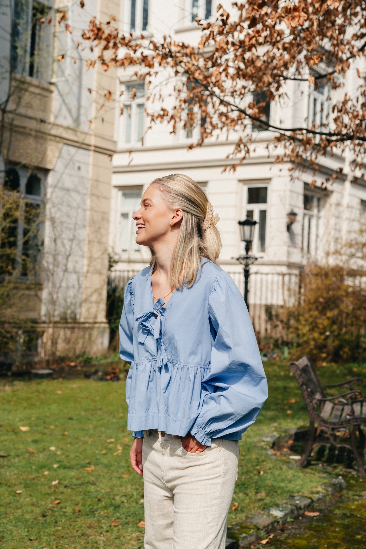 Bessie C Poplin Blouse - Light Blue