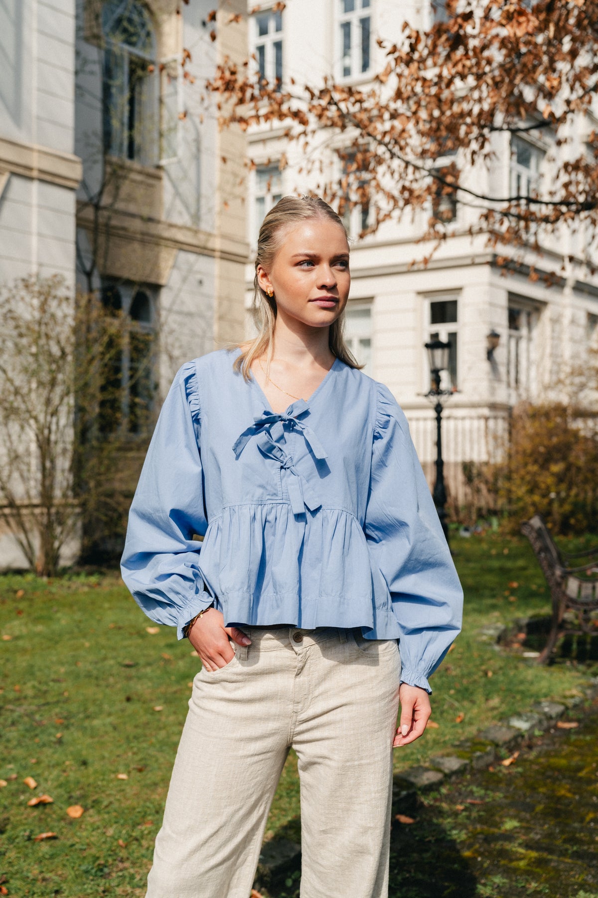 Bessie C Poplin Blouse - Light Blue