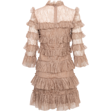 Carmine Frill Mini Lace Dress - Greige