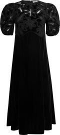 Alice Embroidery Velvet Puff Slv Dress - Black