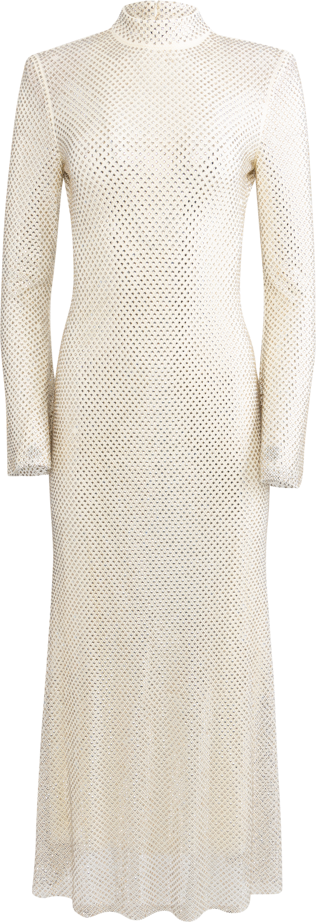 Square Rhinestone Fishnet Midi Dress - Cream