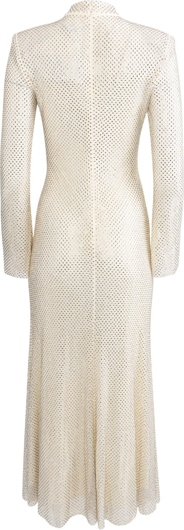 Square Rhinestone Fishnet Midi Dress - Cream