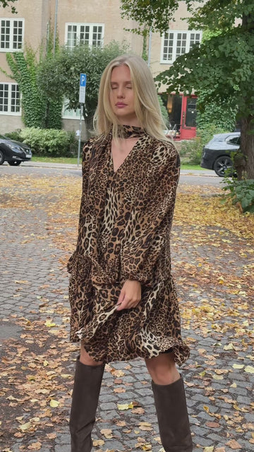 Jofrid Bow Mini Dress - Leopard