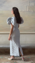 Jacquard Midi Puffy Dress - Illusion Blue