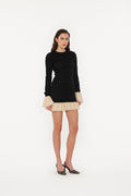 Mini Ruched Ls Dress - Black Comb.