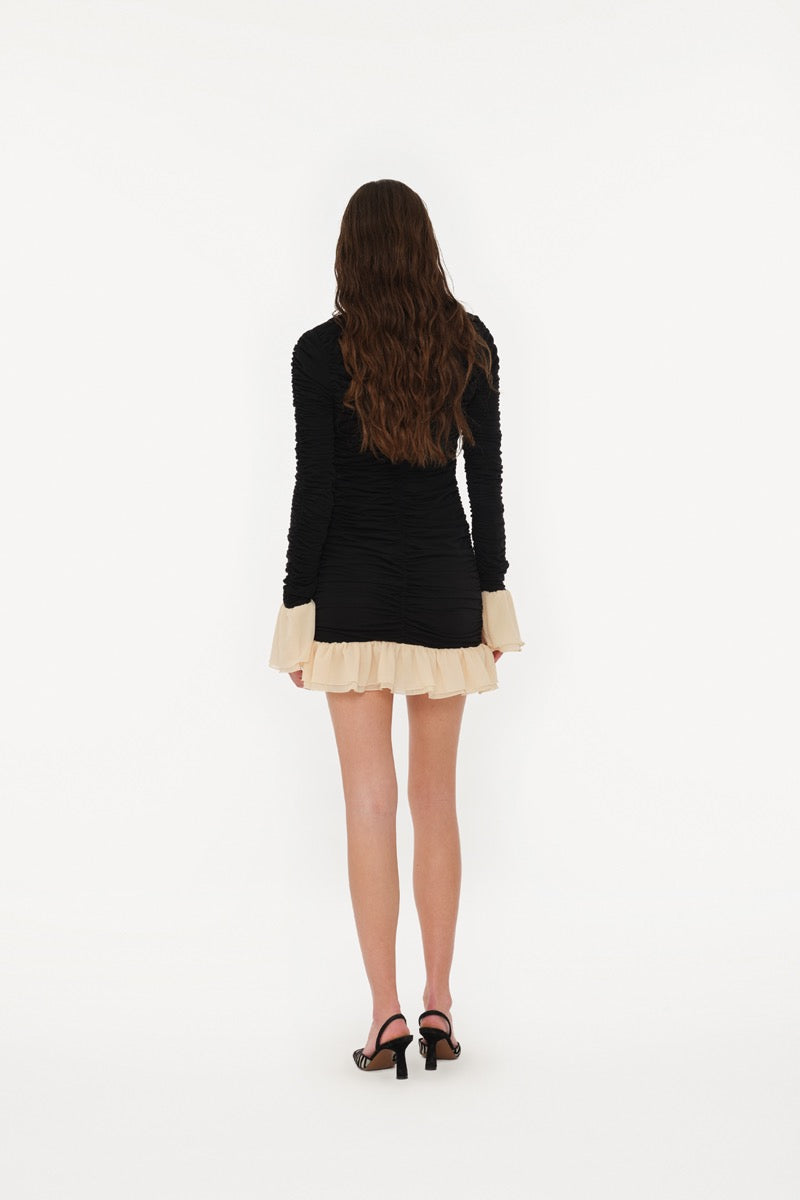 Mini Ruched Ls Dress - Black Comb.