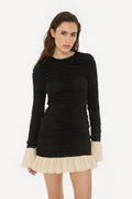 Mini Ruched Ls Dress - Black Comb.