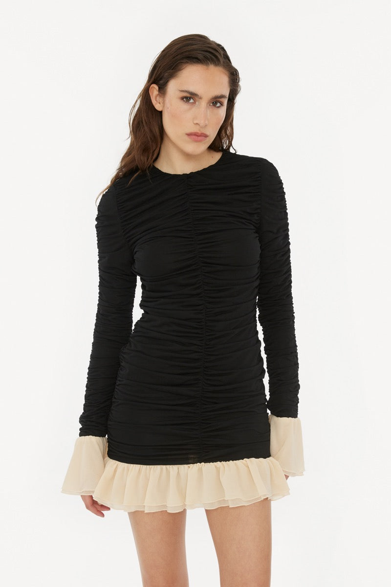 Mini Ruched Ls Dress - Black Comb.