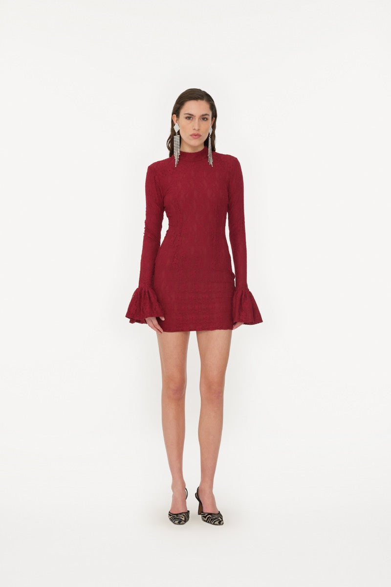 Lace Mini Dress - Ruby Wine