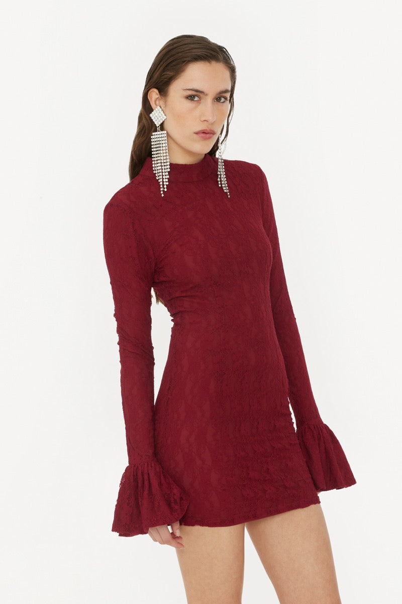 Lace Mini Dress - Ruby Wine