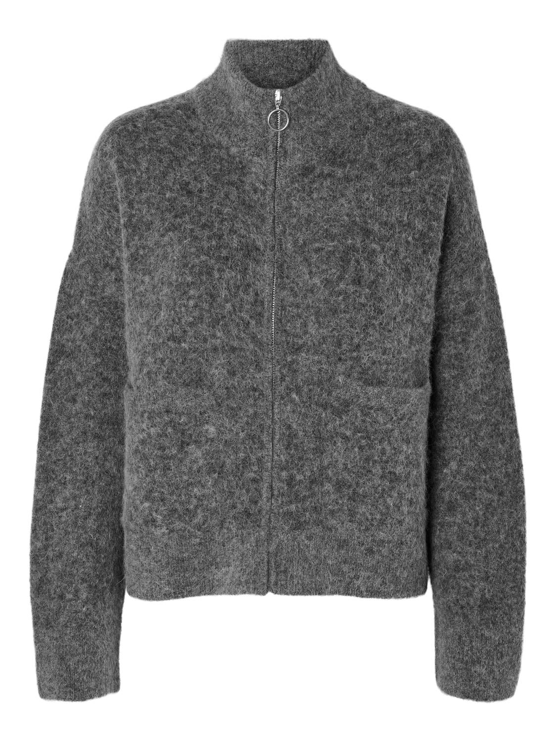 Selected - Gensere - Sia Ras LS Knit Zipper Cardigan - Medium Grey