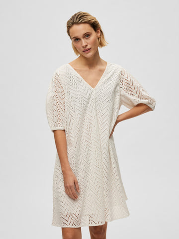 Ellen 2/4 Short Embroidery Dress Camp - Bright White