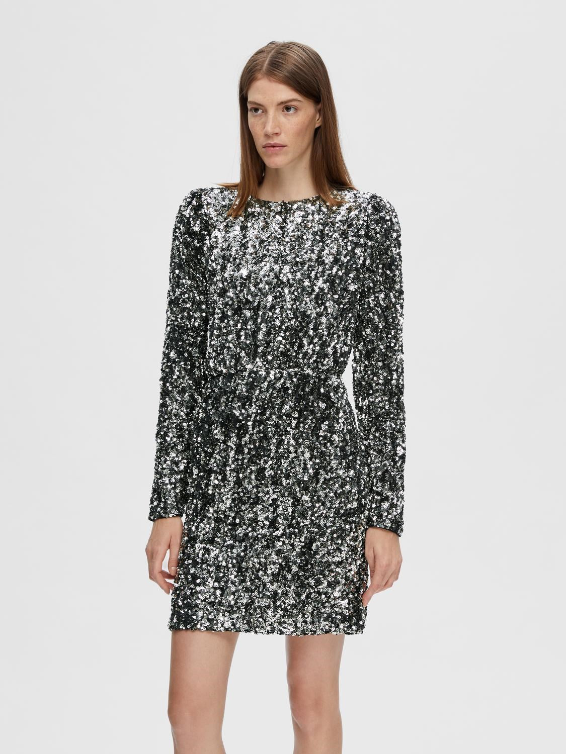 Colyn LS Short Sequins Dress - Silver