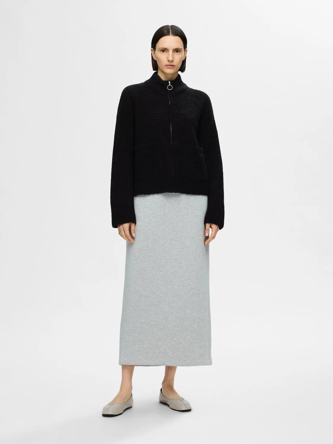Sia Ras Ls Knit Zipper Cardigan - Black