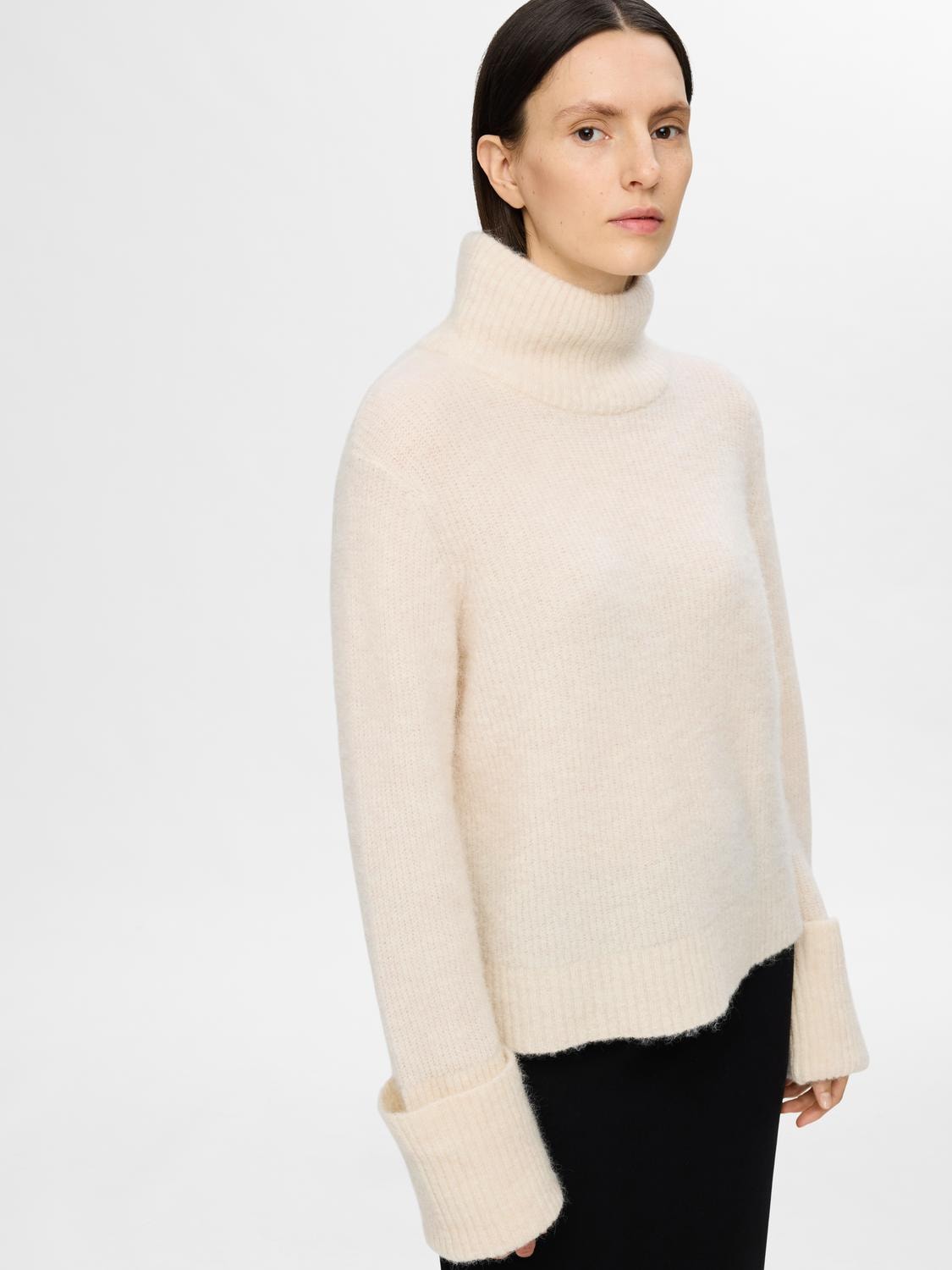 Sia Ras Ls Knit High Neck - Birch Melange