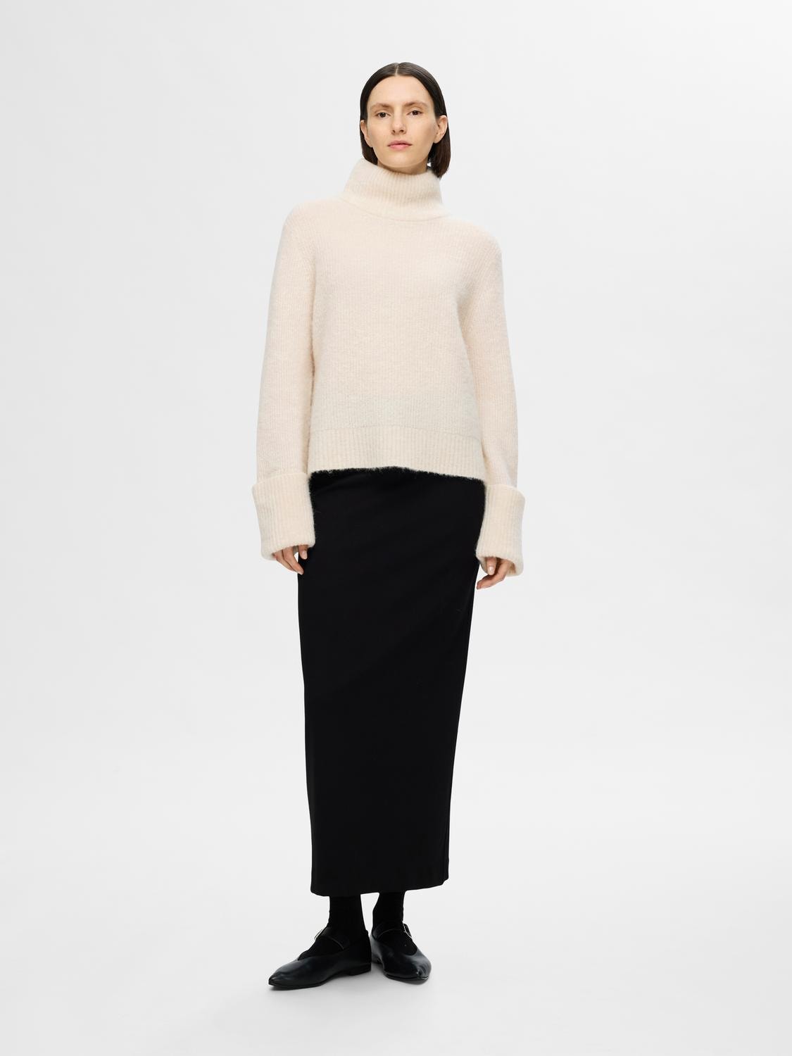 Sia Ras Ls Knit High Neck - Birch Melange
