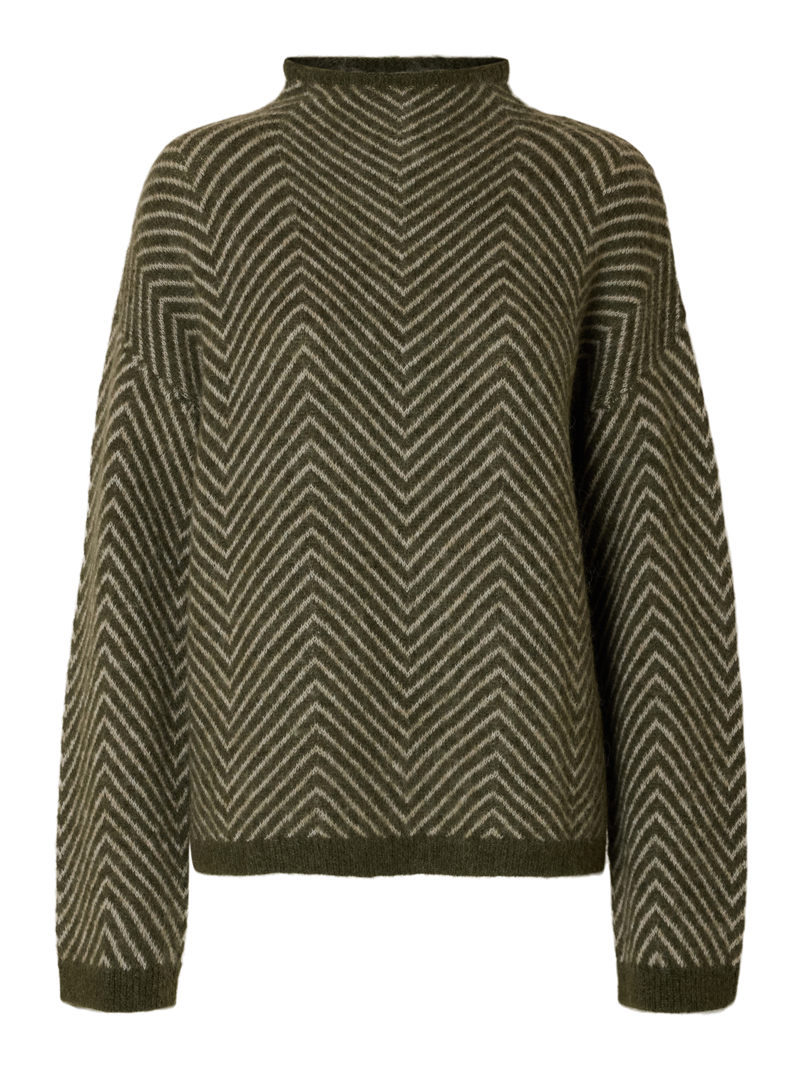 Lulu Ls Herringbone Knit High Neck - Kalamata/Birch