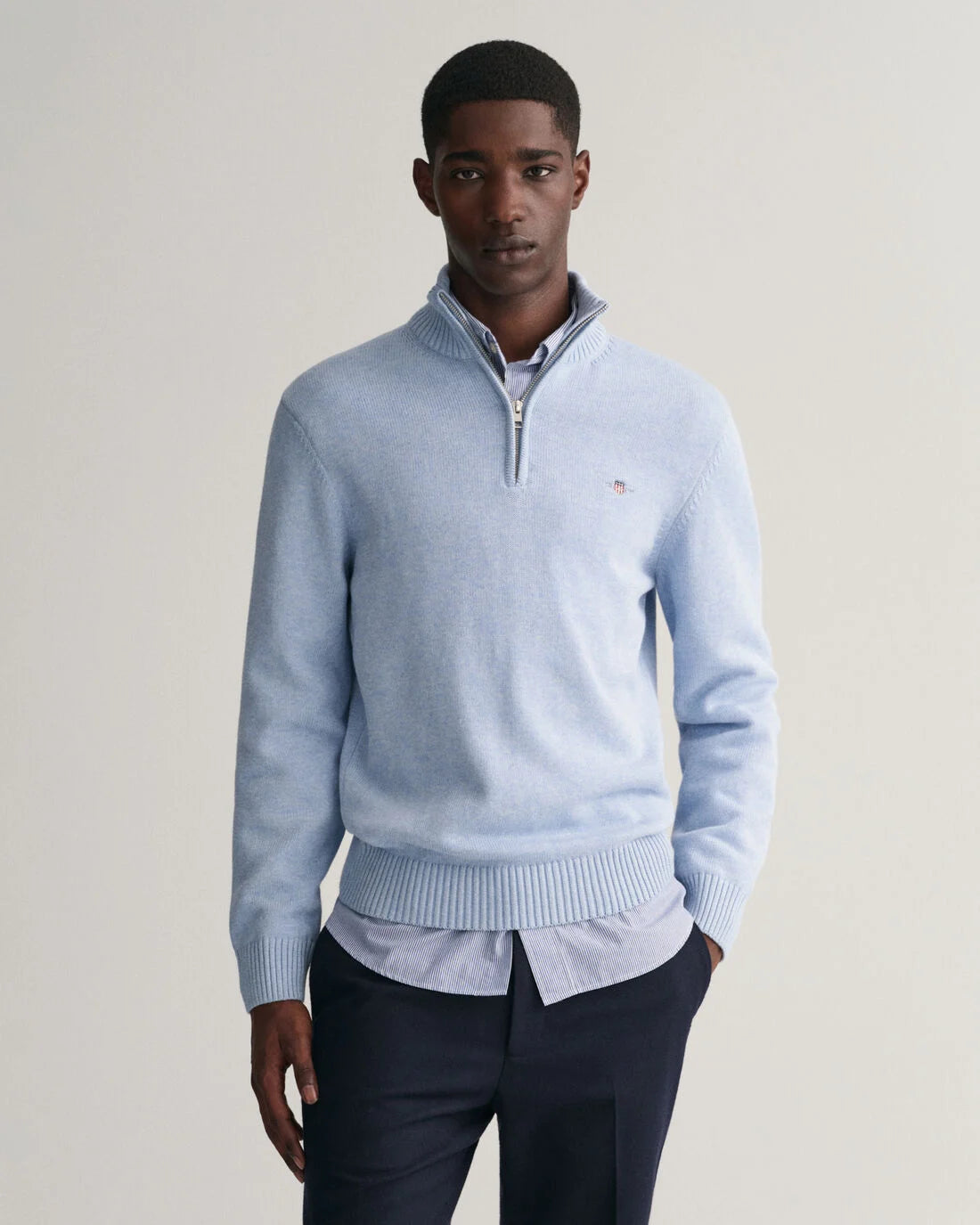 Casual Cotton Halfzip - Light Blue Melange
