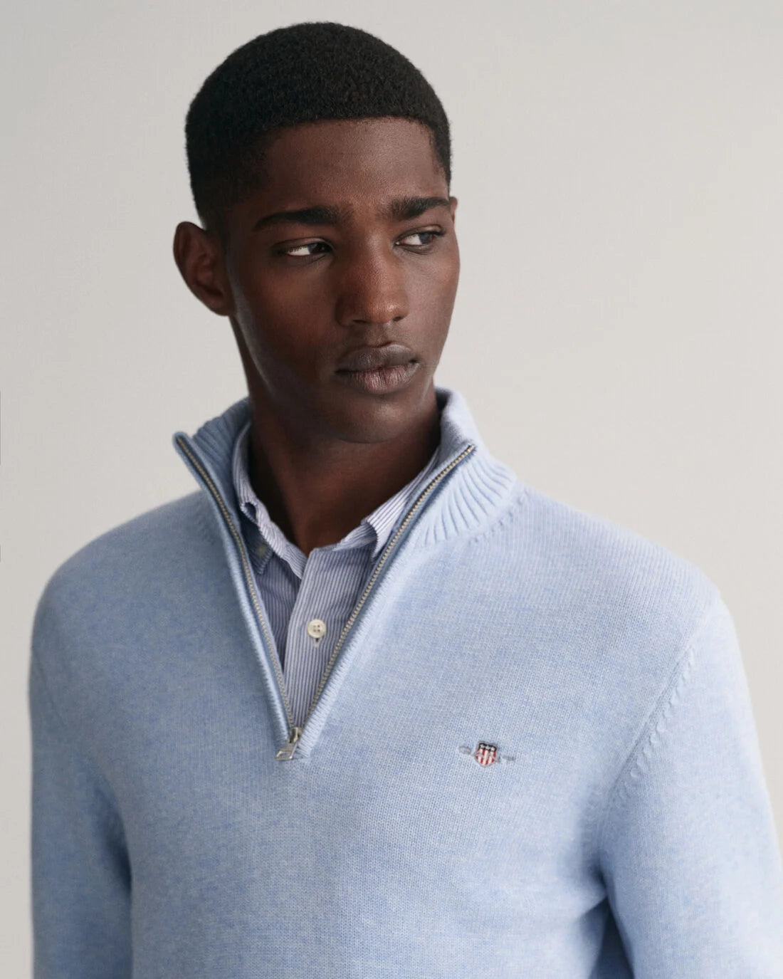 Casual Cotton Halfzip - Light Blue Melange