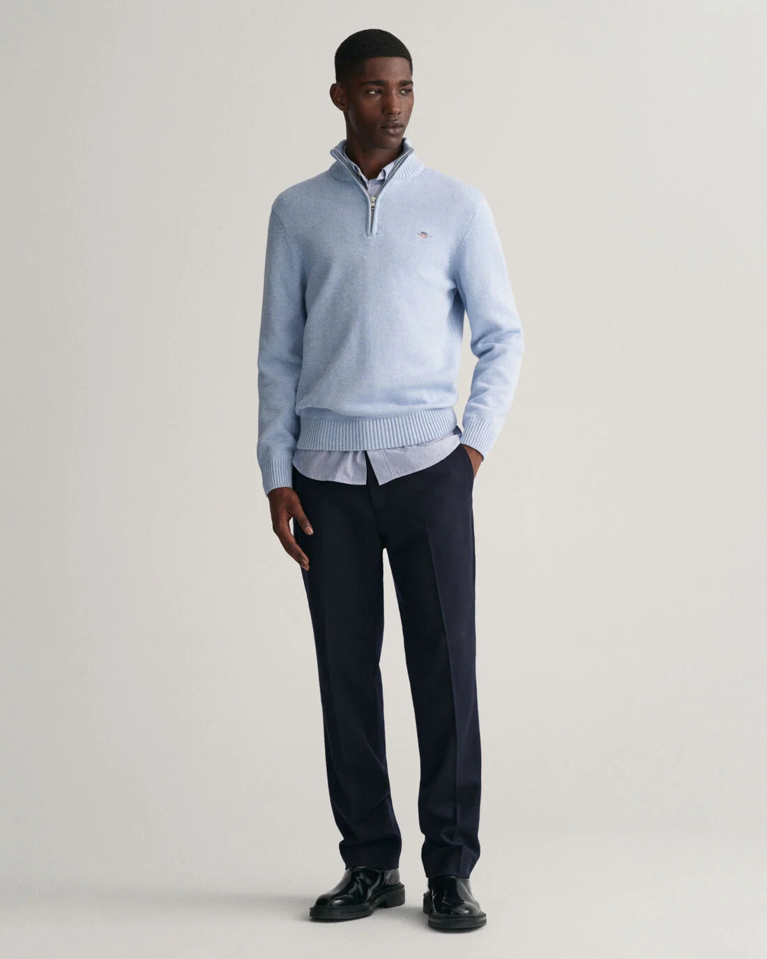 Casual Cotton Halfzip - Light Blue Melange