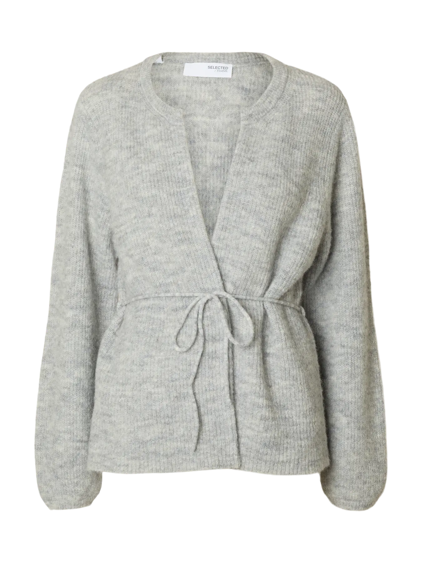 Sia Ras Ls Knit Belt Cardigan - Light Grey Melange