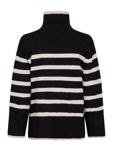 Fanning Stripe Knit Blouse - Black