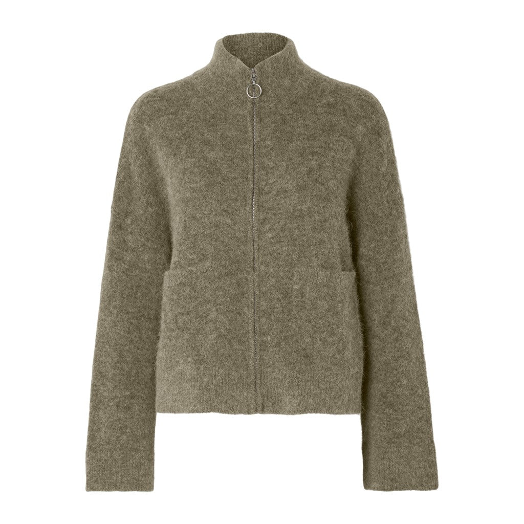 Sia Ras LS Knit Zipper Cardigan - Dusky Green Melange