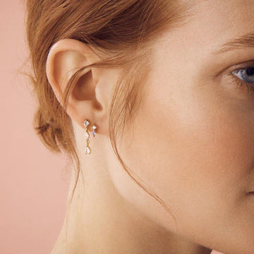 Dainty Crystal & Navette Mini Stud Earrings - Lilac