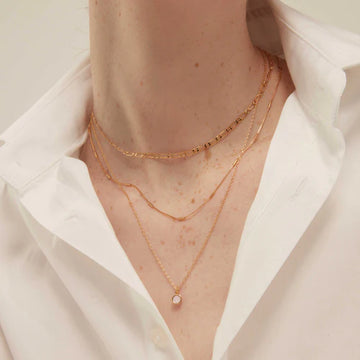 Swarovski Drop 3-Row Necklace White Opal - Pale Gold