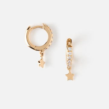 Pave Huggie With Star Drop - Gold