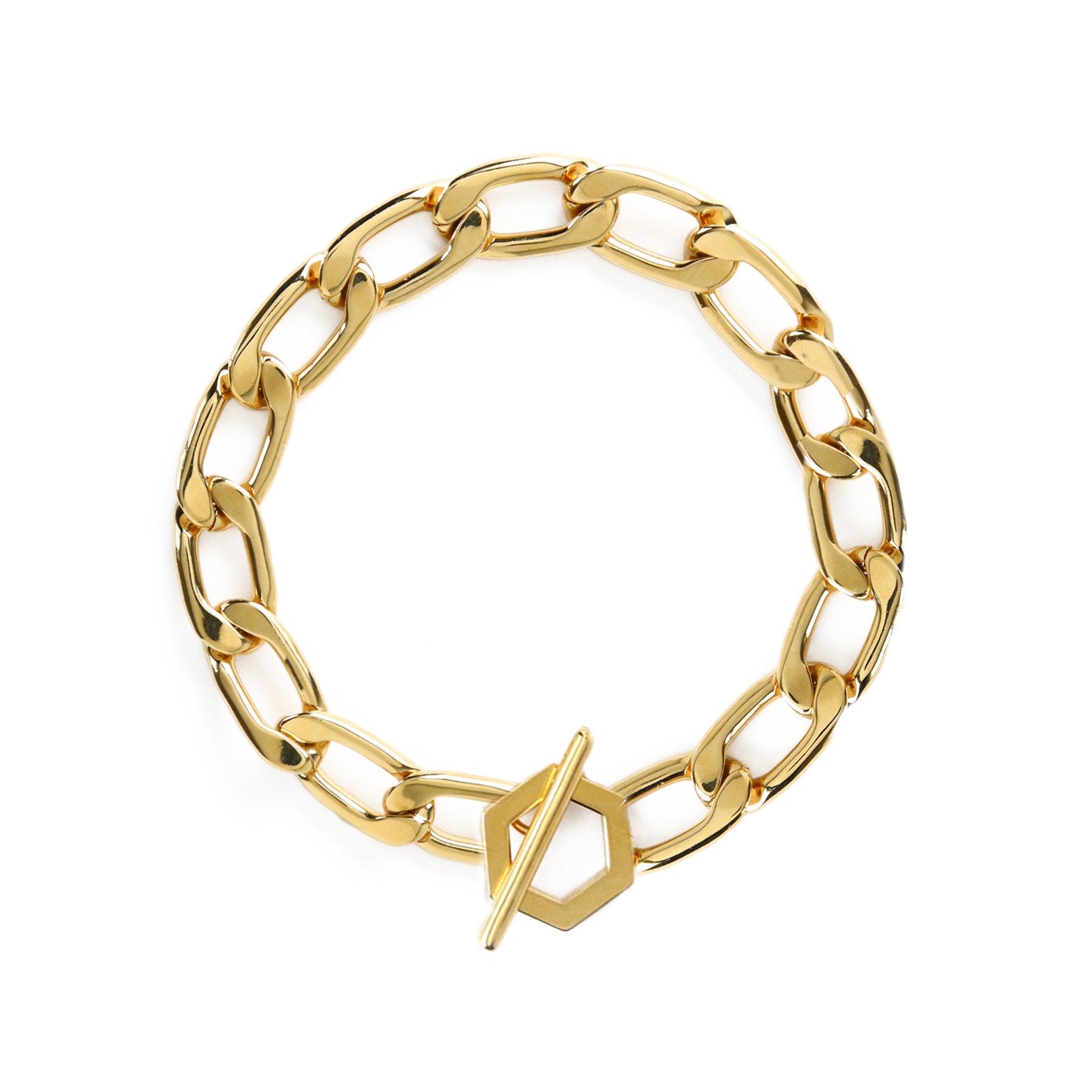 Chunky Hexagon T-Bar Bracelet - Pale Gold