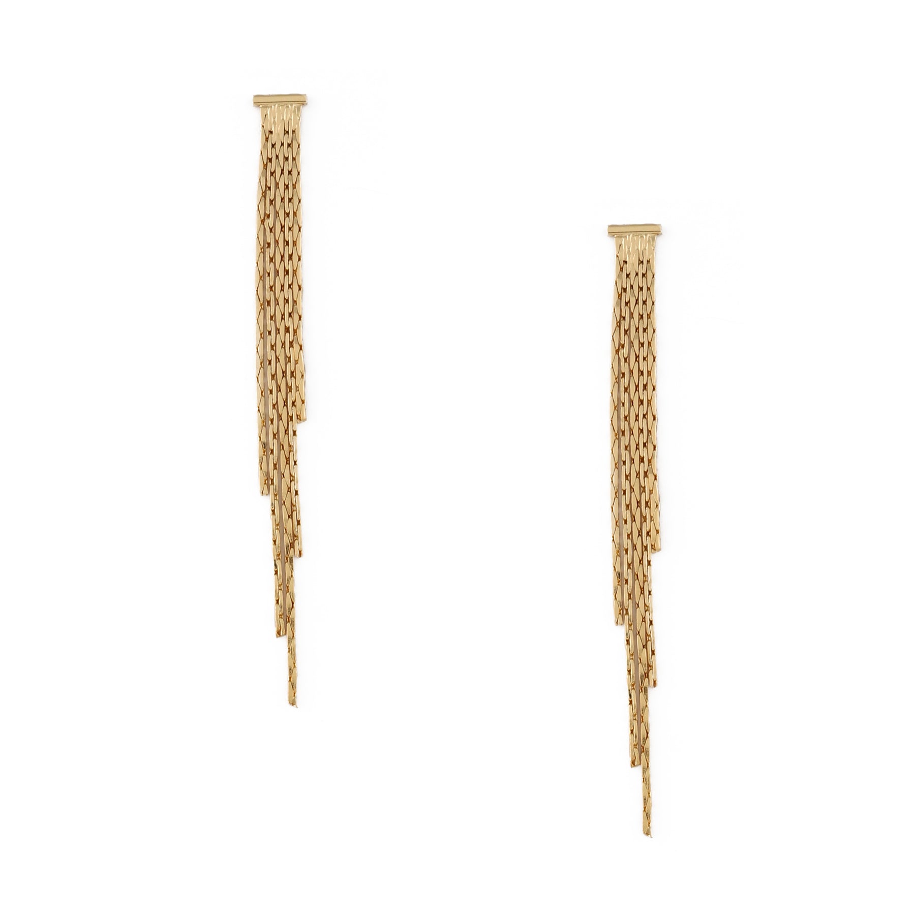 Waterfall Chain Long Drop Earrings - Pale Gold