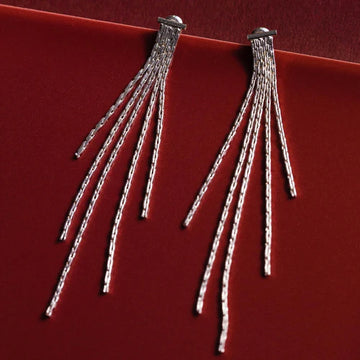 Waterfall Chain Long Drop Earrings - Silver