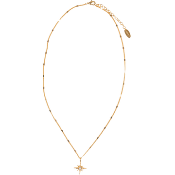 Pearl Starburst Charm Necklace - Pale Gold