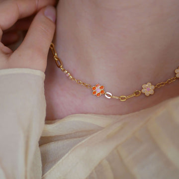 Blossom Necklace - Orange/Beige/Light Blue/Light Pink
