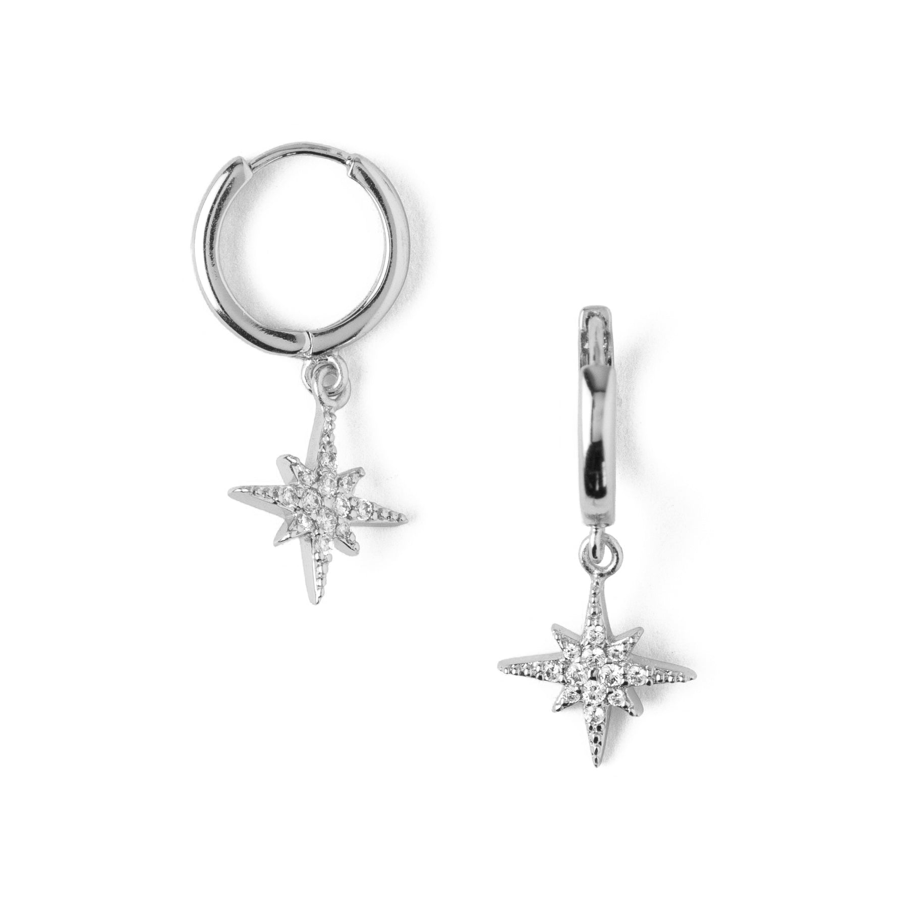 Huggie With Crystal Star Drop - Silver