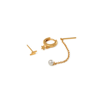 Lightning & Chain Drop Ear Party Pack - Pale Gold