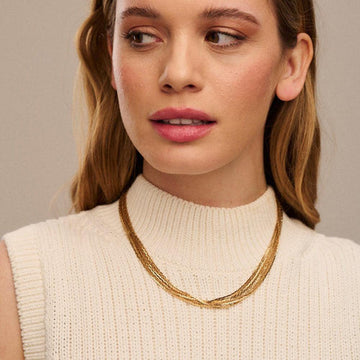 Multi Chain 8 Row Necklace - Pale Gold